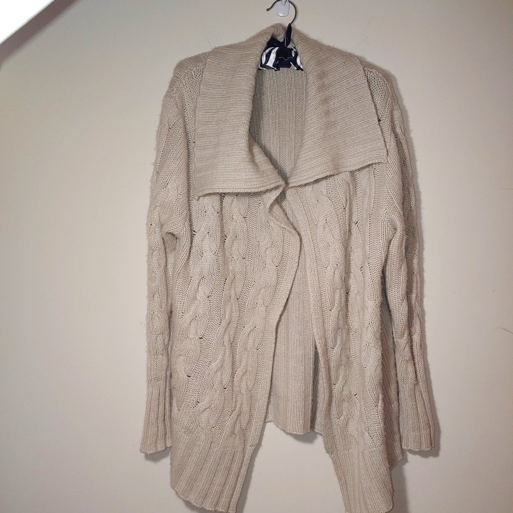 Cashmere Farms Cashmere Silk Blend Chunky Cable Knit Cardigan Sz M Cream